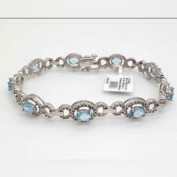 ***SOLD*** BLUE TOPAZ AND DIAMOND STERLING SILVER LADIES BRACELET - Picture 4 of 6